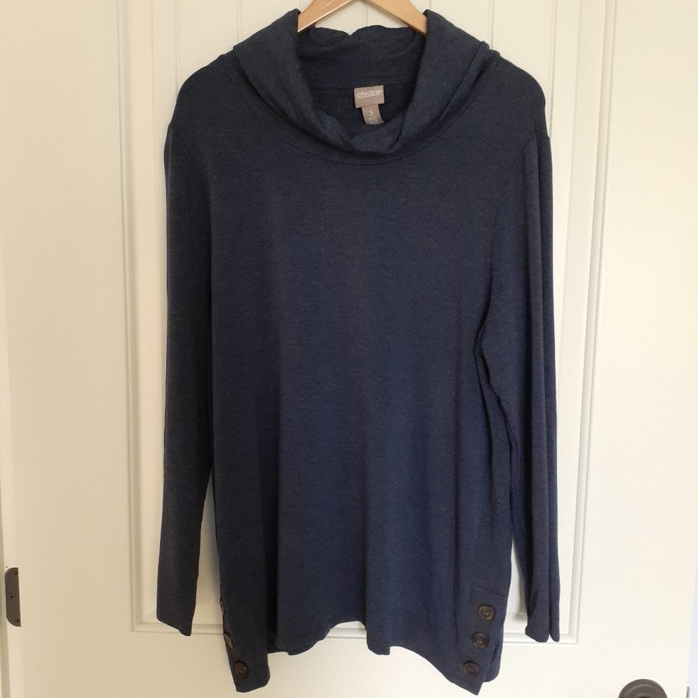 Chico's CoziSoft Cowl-Neck Side-Button Tunic Blue Size 3/Size XL